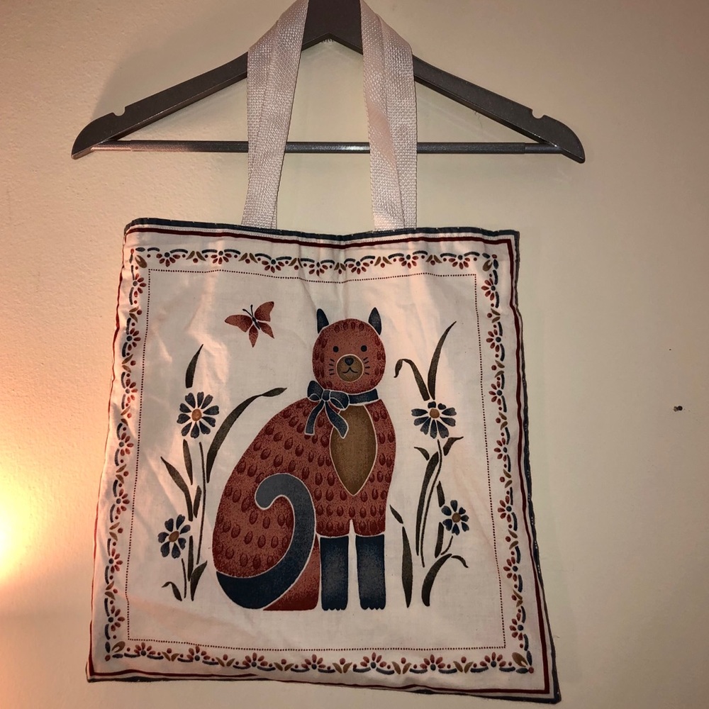 🦋 Vintage tote bag kitty pattern flowers